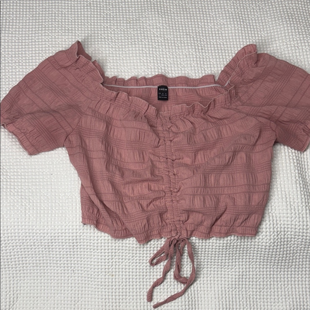 SHEIN Dusty Rose Ruched Off-Shoulder Crop Top - Large